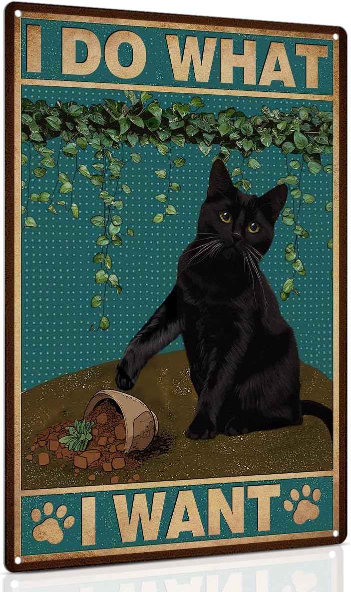 ALKB Never Forget Who You Are. Retro Metal Sign Black Cat Lovers Gift, Inspirational Wall Art Vintage Cat Decor for Home,Office,Bedroom 8 x 12 Inch