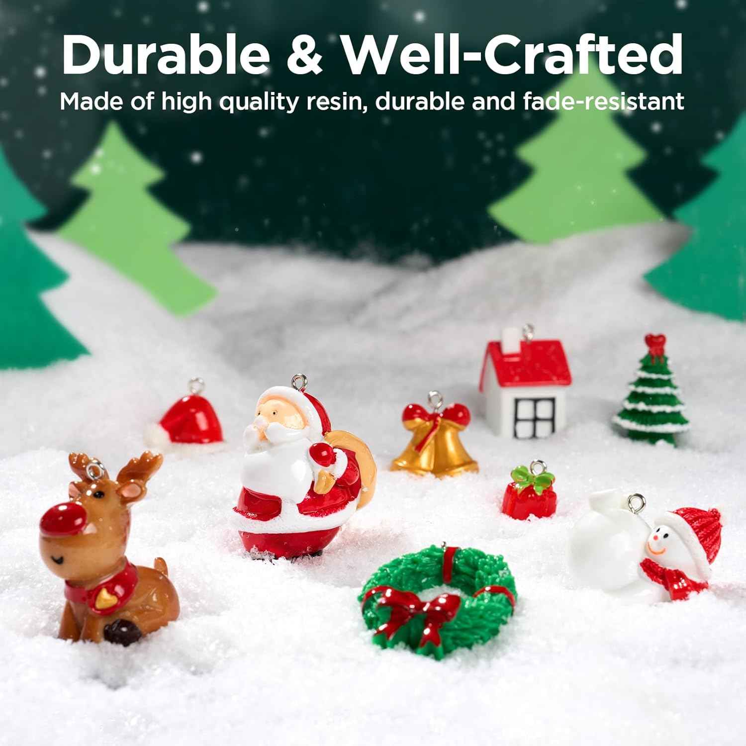 Mini Christmas Ornaments, Sooez Set of 24 Cute Miniature Resin Christmas Tree Ornament Figures Advent Calendar Fillers, Durable & Well-Crafted 3-D Figurines with Gold Loops for Easy Hanging