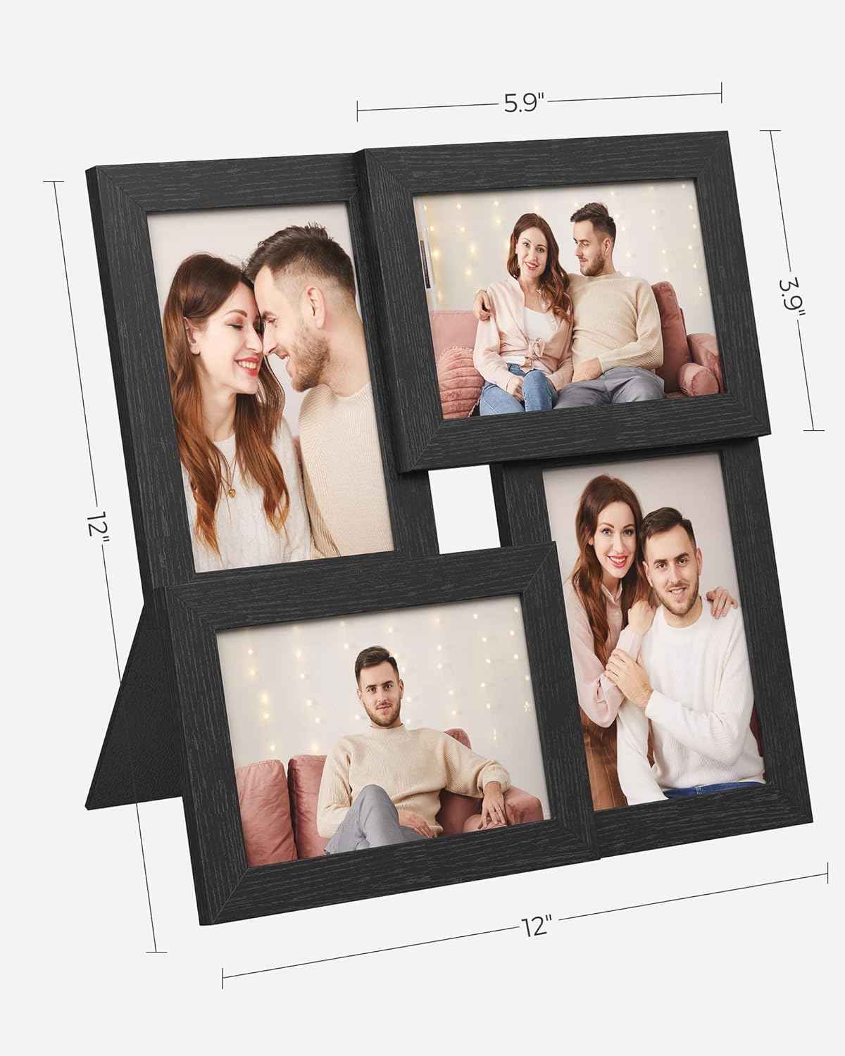 SONGMICS 4x6 Collage Picture Frames, Family Photo Collage Frame Set of 4 for Wall Decor, Glass Front, Wall Hanging or Tabletop, Christmas Gift, Ink Black URPF25BK