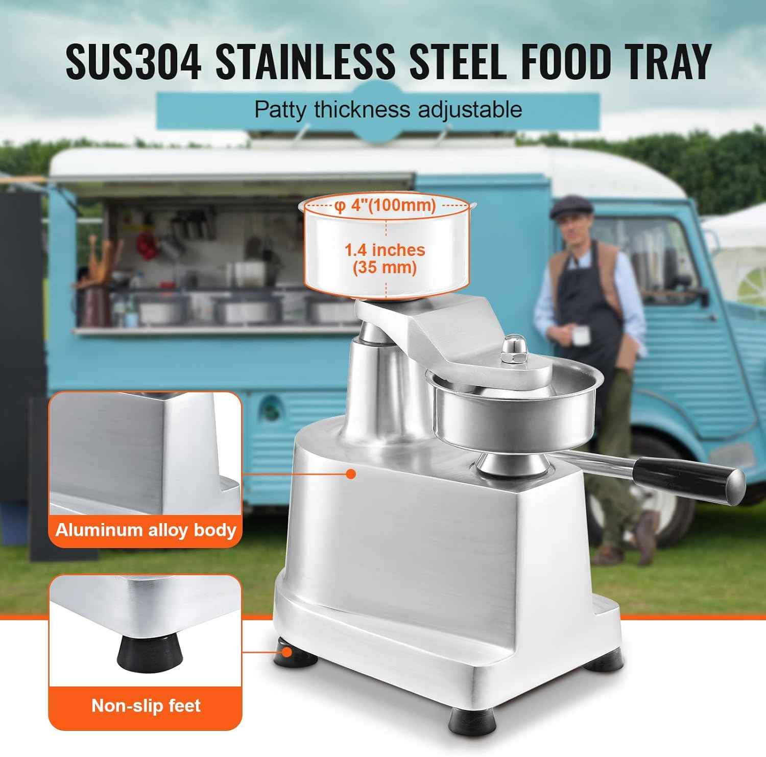 VEVOR Commercial Burger Patty Maker, 100mm/4inch Hamburger Beef Patty Maker, Heavy Duty Food-Grade Stainless Steel Bowl Burger Press Machine, Kitchen Meat Forming Processor with 1000 Pcs Patty Papers