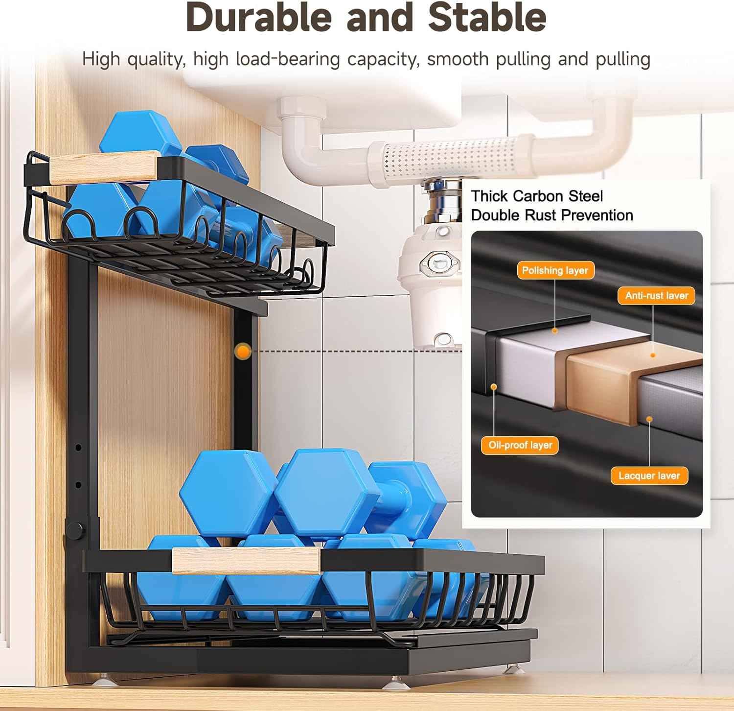 2 Packs Under Sink Organizer, 2026 Upgrade Height Adjustable 2 Tier Under Kitchen Sink Organizer, Multi-Purpose Storage Shelf for Kitchen Bathroom Cabinet (Black)