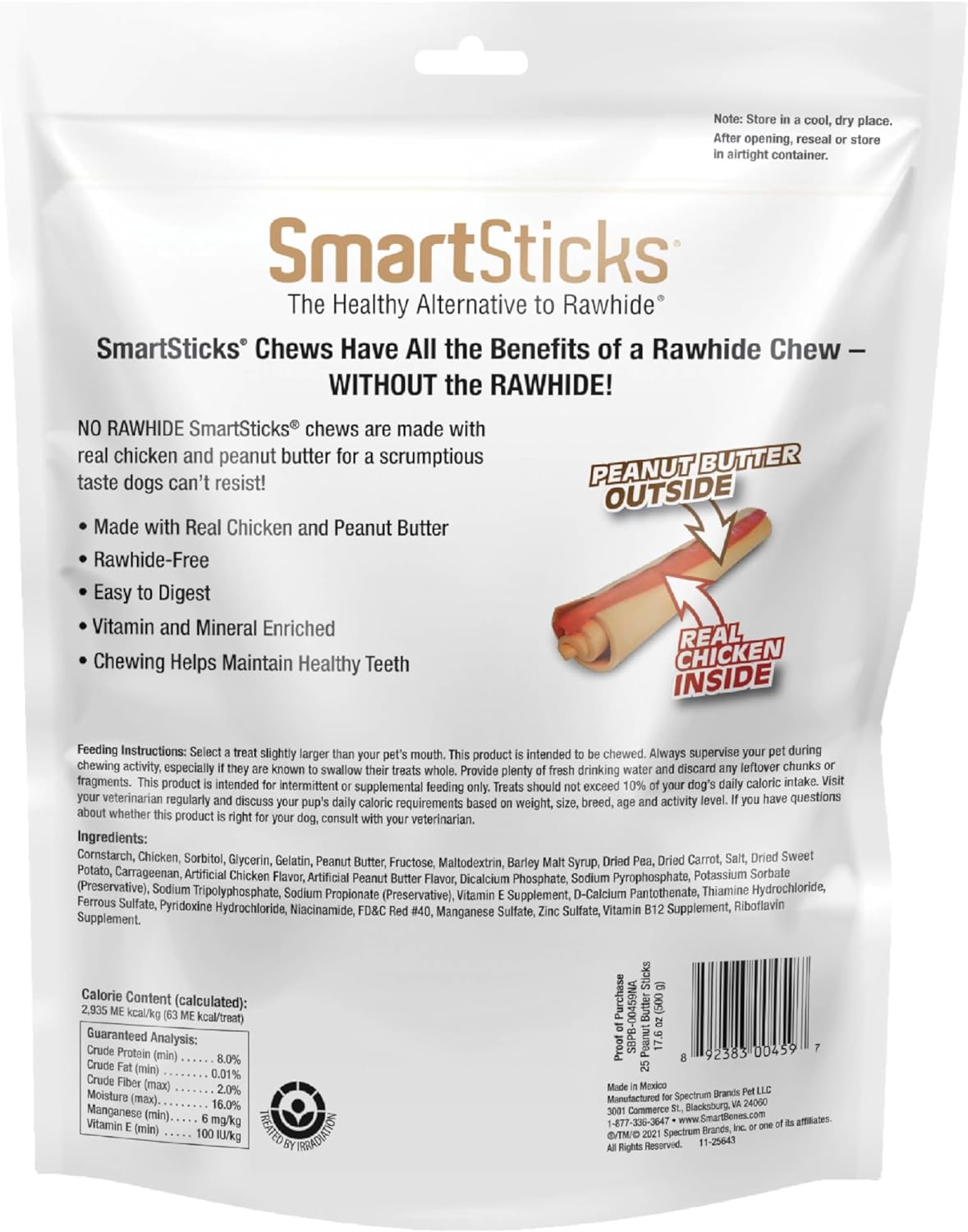 SmartBones SmartSticks with real peanut butter, rawhide-free chews for dogs, 25 count