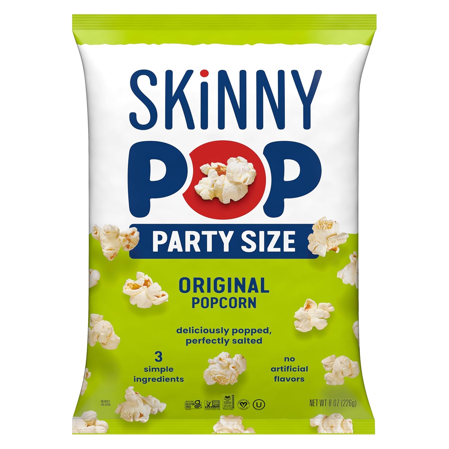 SkinnyPop Original Whole Grain Popcorn 8oz Family Size Bag Dairy-Free Snack