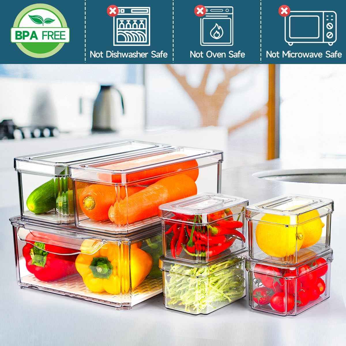 14 Pack Fridge Organizers and Storage - Refrigerator Organizer Bins with Lids, BPA-Free Fridge Organization, Fruit Storage Containers for Fridge, Vegetable, Food, Drinks, Cereals, Clear
