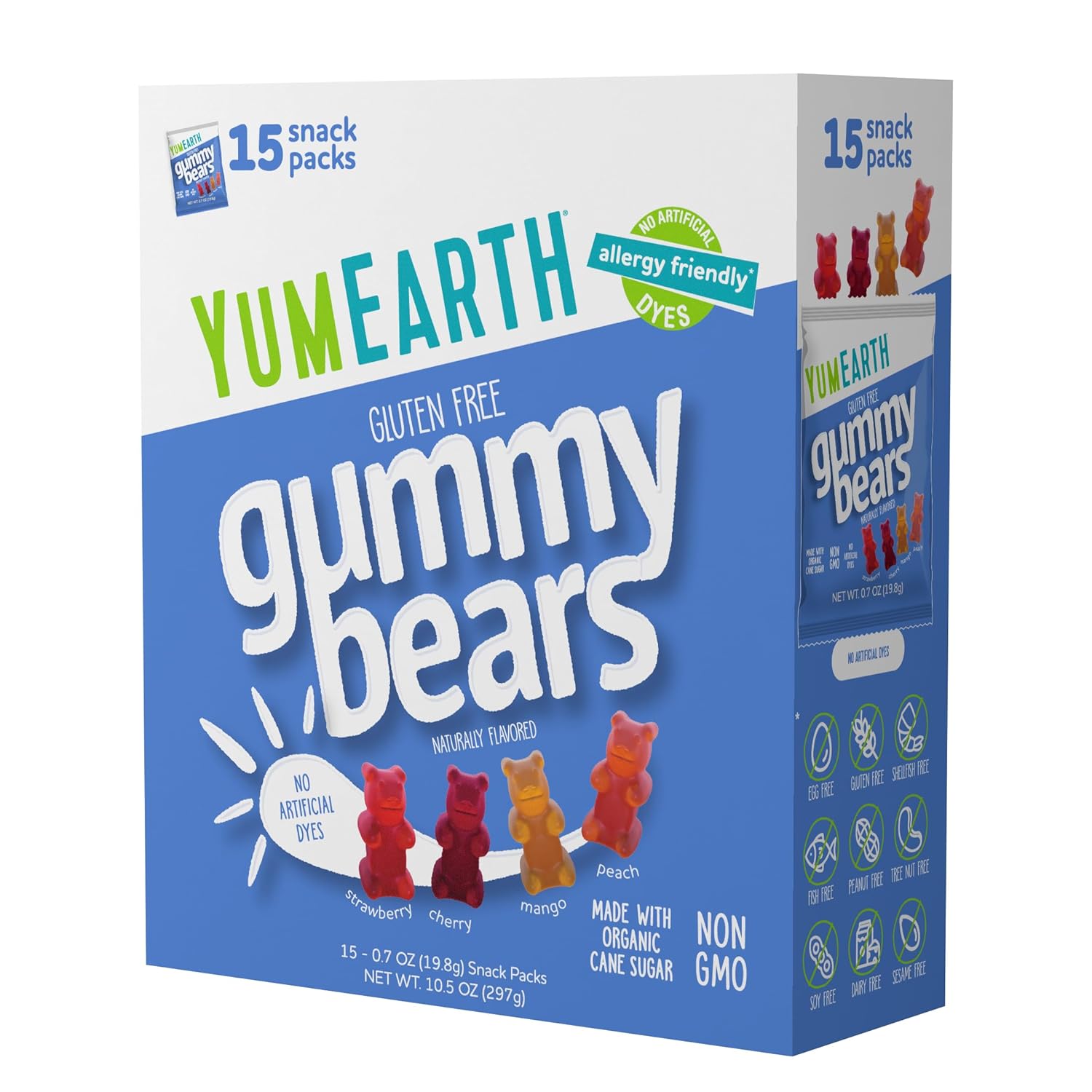 yumearth organic gummy bears fruity snack packs gluten free allergy friendly non gmo 10.5 oz pack of 15