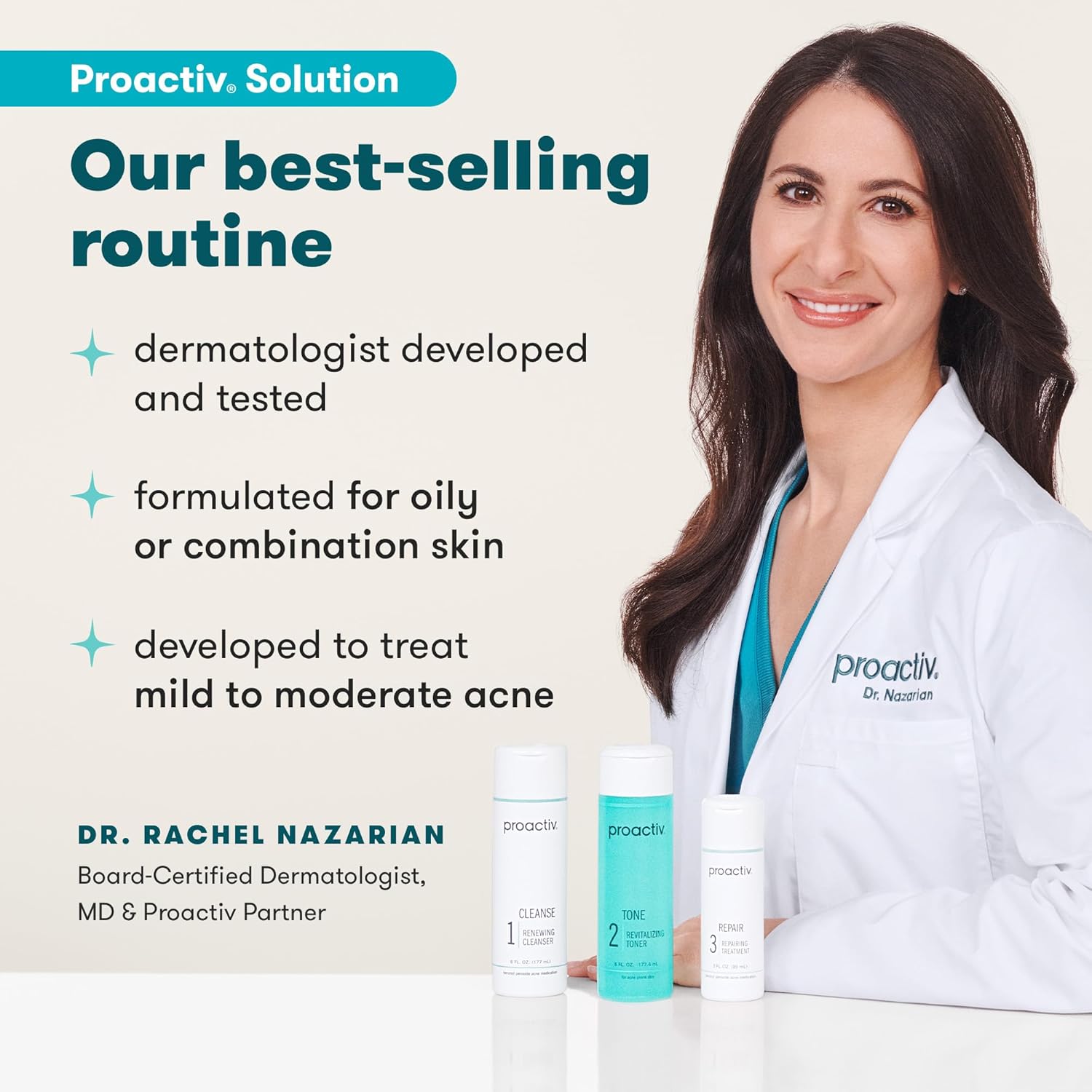 Proactiv 30-day acne skin care kit with benzoyl peroxide face wash, repairing spot treatment and exfoliating toner