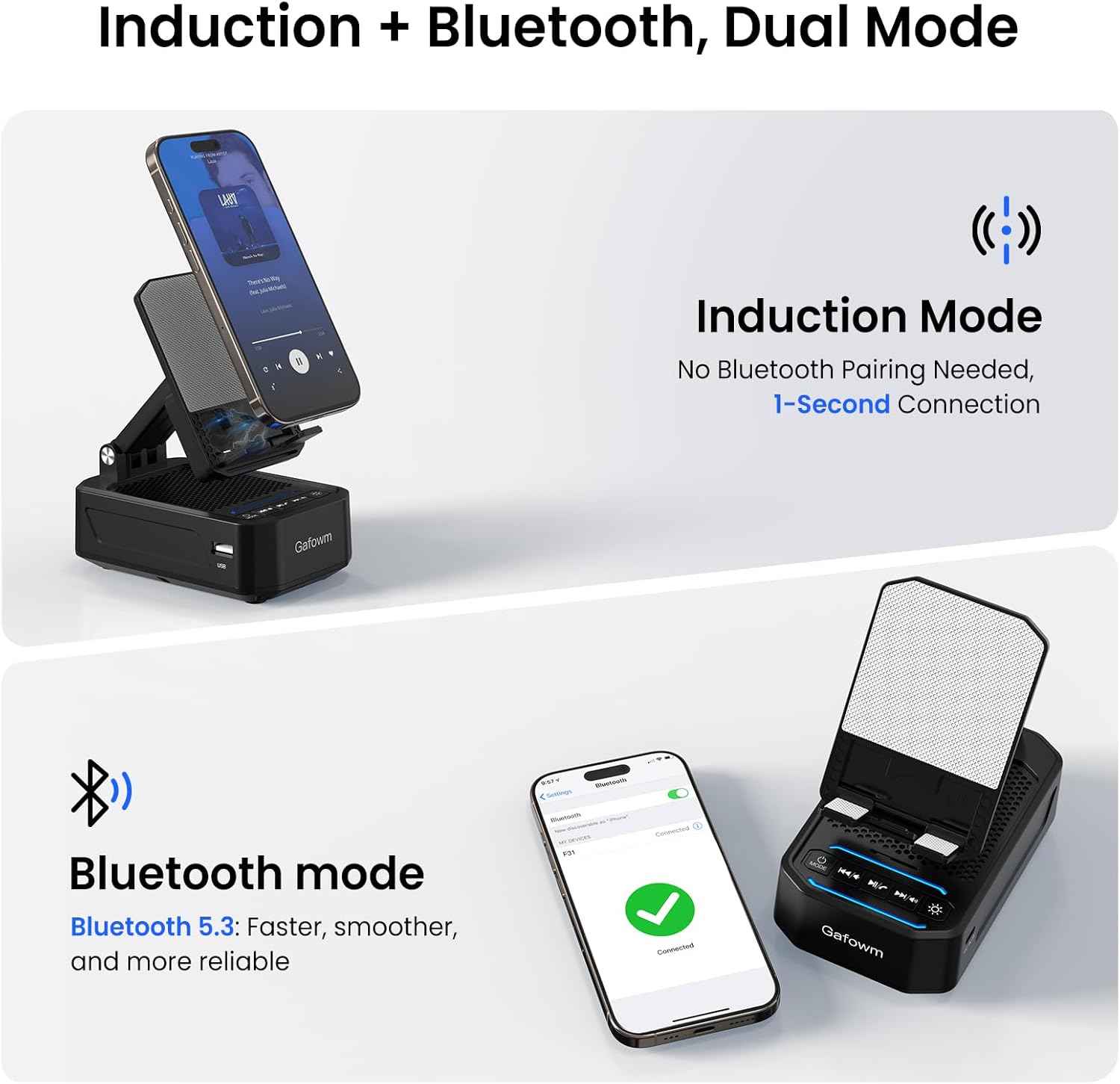 Cell Phone Stand with Instant Wireless Induction Bluetooth Speaker, No Bluetooth Pairing Needed, 1-Second Connection, HD Surround Sound, Practical Gifts for men, women, Dad, Mom, Hearing Impaired