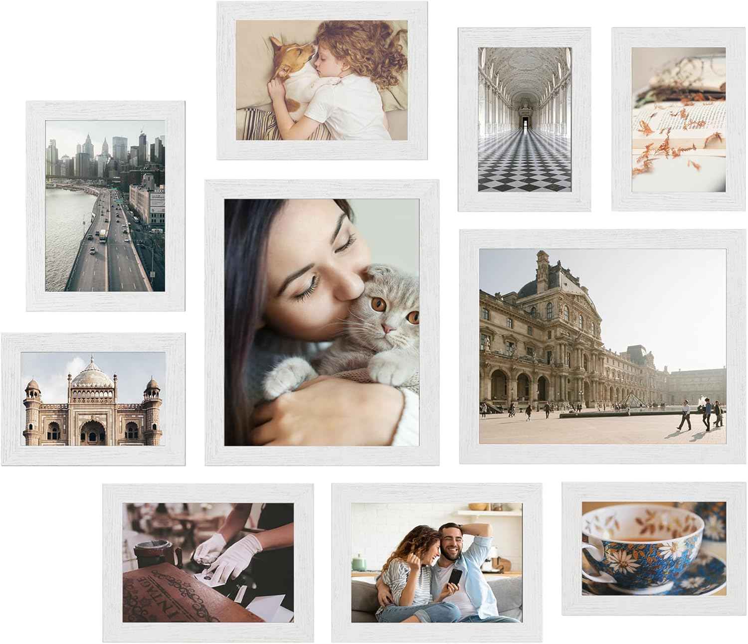 SONGMICS Picture Frames, Collage Picture Frames Set of 10, Two 8x10, Four 5x7, Four 4x6, Photo Frame for Wall Gallery Decor, Table Display, Christmas Gift, Rustic Brown URPF010X01