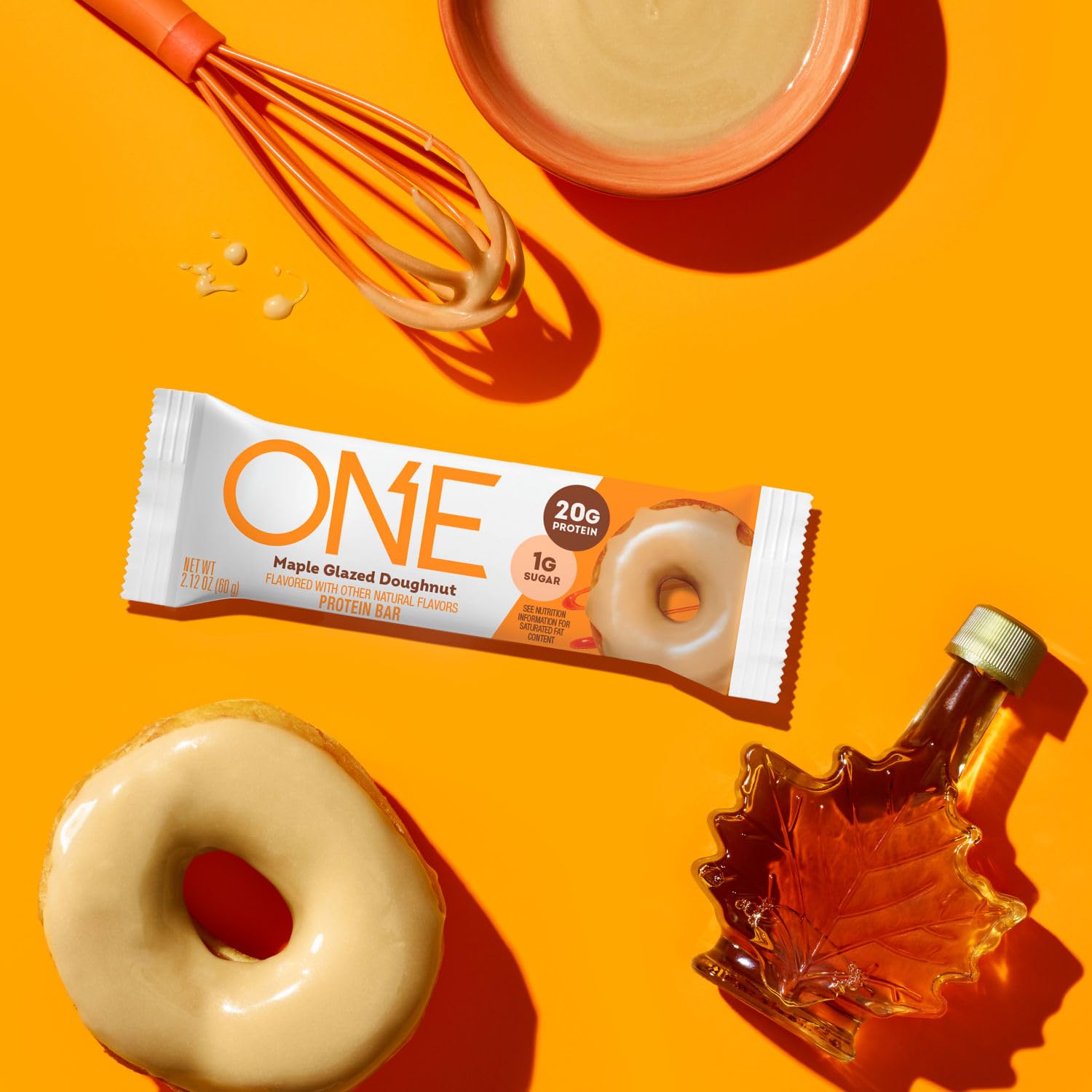 one protein bars maple glazed doughnut gluten free with 20g protein and 1g sugar 12 count
