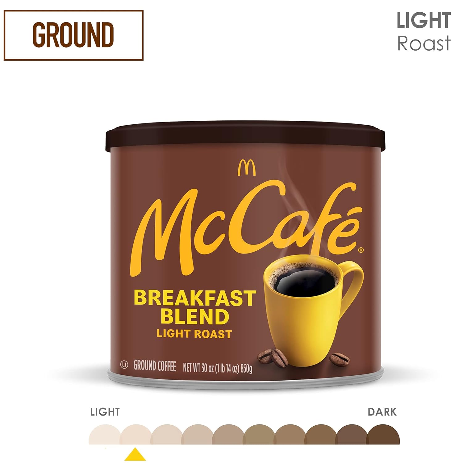 McCafe Breakfast Blend 30 oz Canister Light Roast Ground Coffee Specialty Fat-Free Arabica