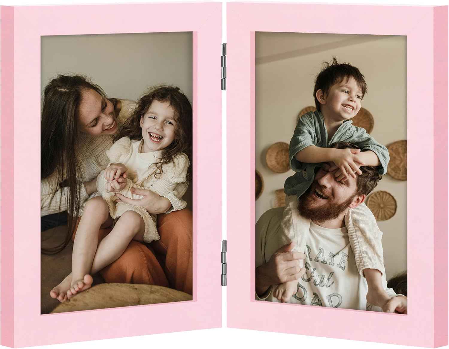 decorUhome Double 4x6 Picture Frame Vertical, Engineered Wood Bifold Photo Frame with Plexiglass for Tabletop Display, 4x6, Black