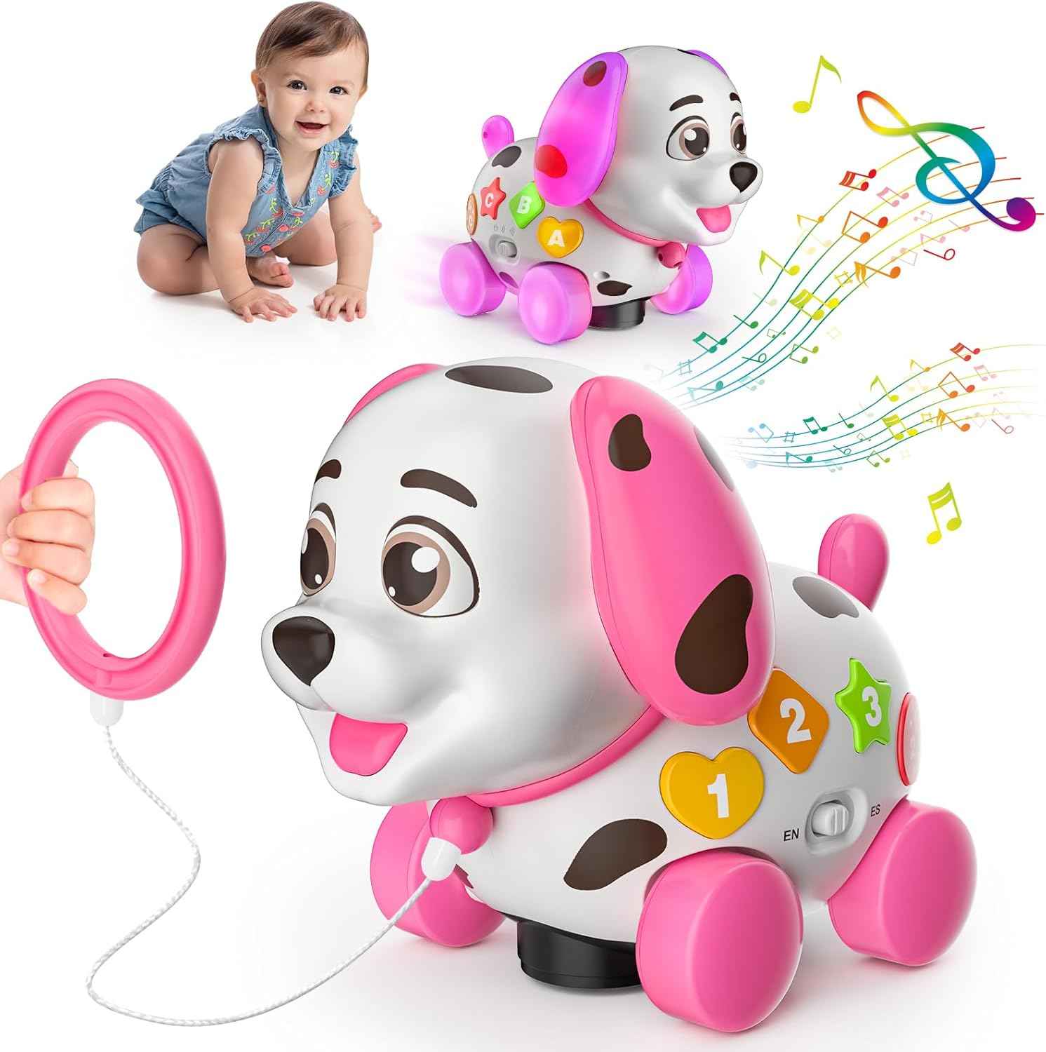 Baby Puppy Toys 6-12 Months, 1st Birthday Gifts for One Year Old, 6 7 8 9 10 12-18 Months Toy for Baby Christmas Gift, Bilingual Crawling Walking Toy for 1 Year Old Girl Boy, ABC,123s, Music