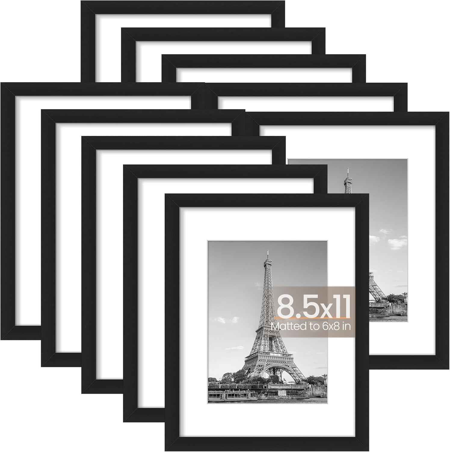 upsimples 5x7 Picture Frame Set of 10, Display Pictures 4x6 with Mat or 5x7 Without, Multi Photo Frames Collage for Wall or Tabletop Display, Black