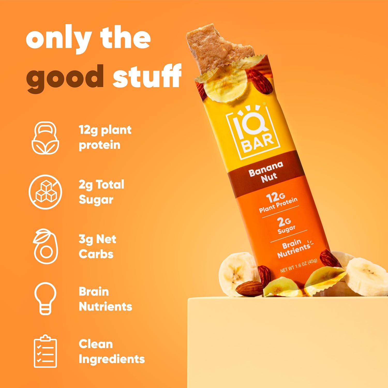 iqbar banana nut clean plant protein bar keto vegan high fiber 12 count gluten dairy free