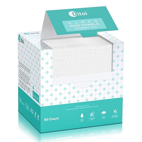 Ditoi Ultra Soft Disposable Face Towels, 10x12 inches, 50 count, Plant Fiber, Sensitive Skin