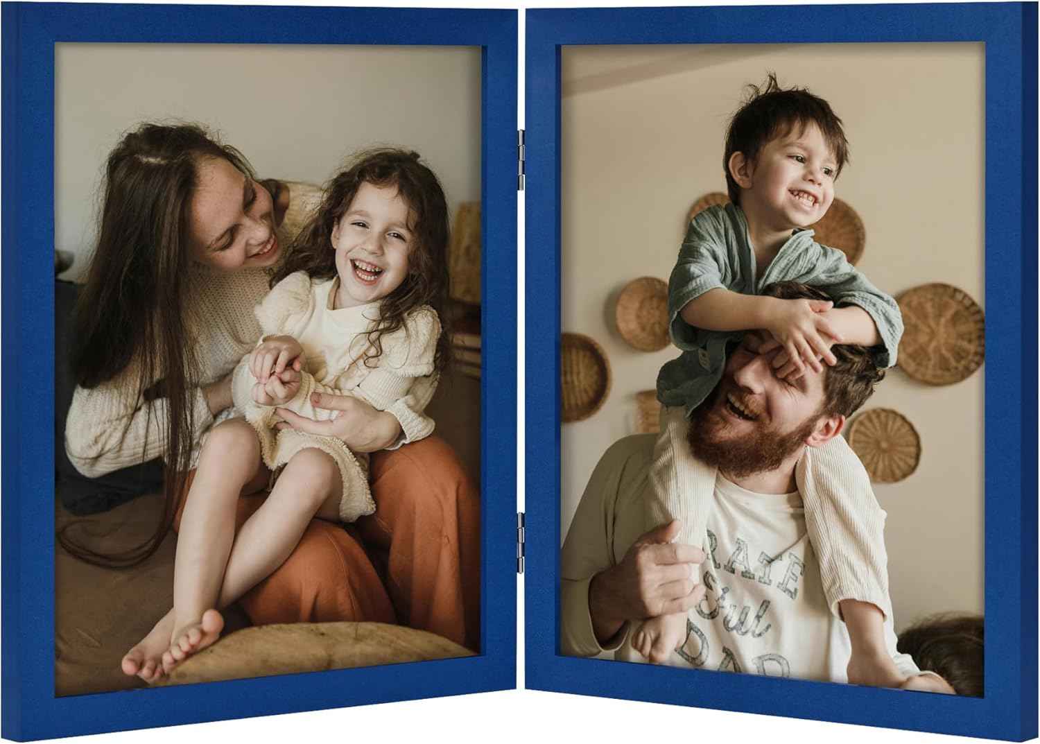decorUhome Double 4x6 Picture Frame Vertical, Engineered Wood Bifold Photo Frame with Plexiglass for Tabletop Display, 4x6, Black