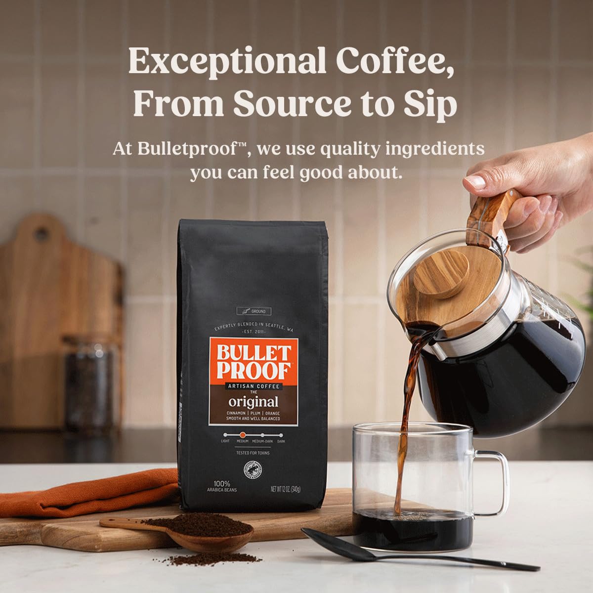Bulletproof original medium roast 100% Arabica ground coffee 12 oz clean coffee tested