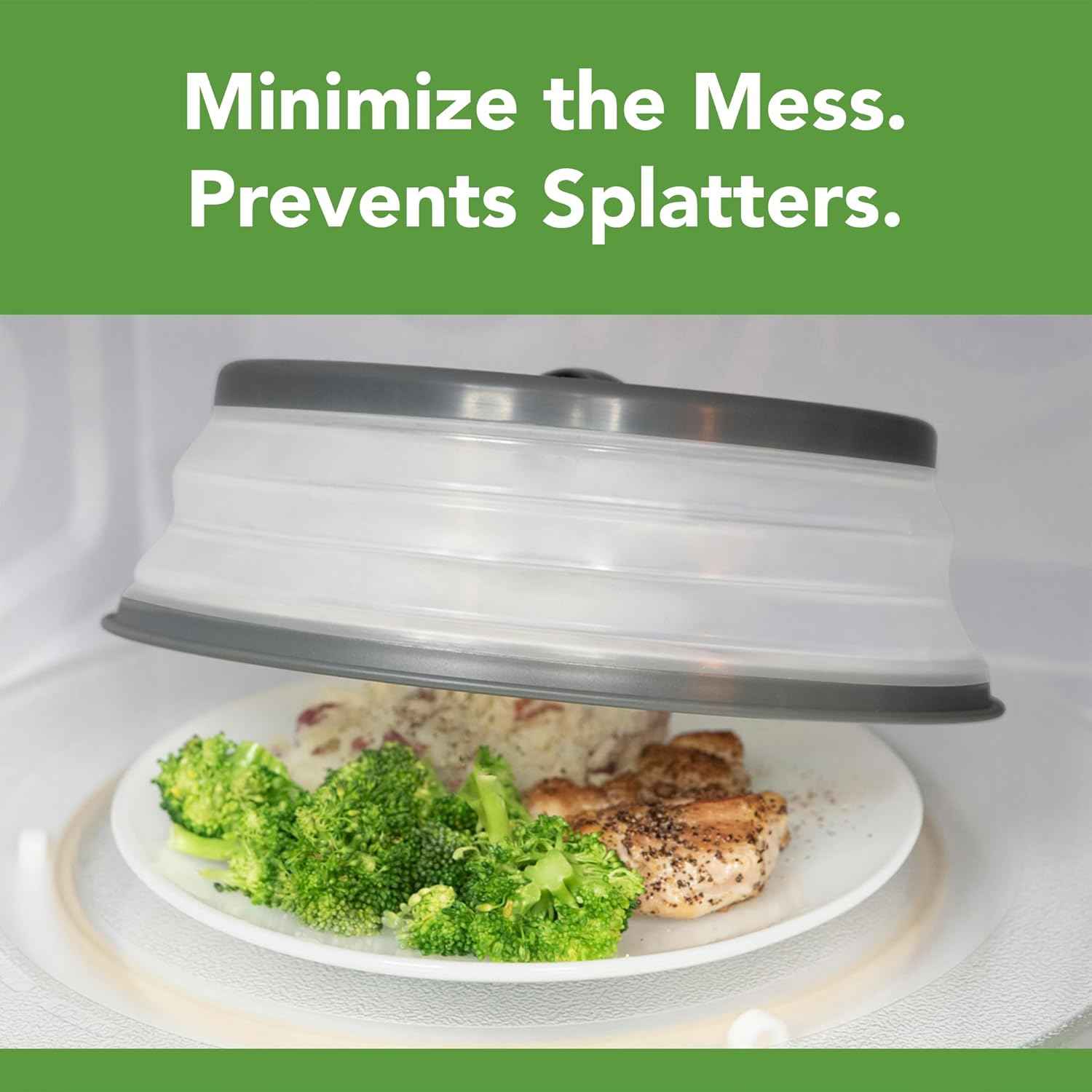 Tovolo Microwave Cover for Food Splatter 10 Inch, Heavy Duty Easy to Use Collapsible & Vented Silicone Microwave Splatter Guard Lid for Plates Dishes Bowls, Charcoal Gray