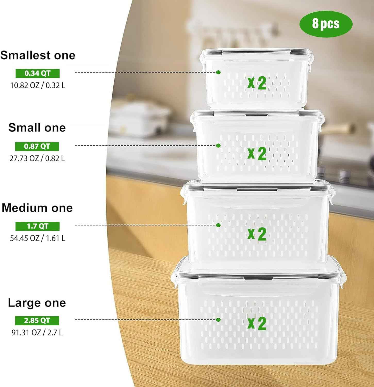 Freshmage Fruit Storage Containers for Fridge with Removable Colander, Airtight Food Storage Container, Dishwasher Safe Produce Saver for Refrigerator, Keep Berry Fruit Fresh Longer 4 pcs Small Clear