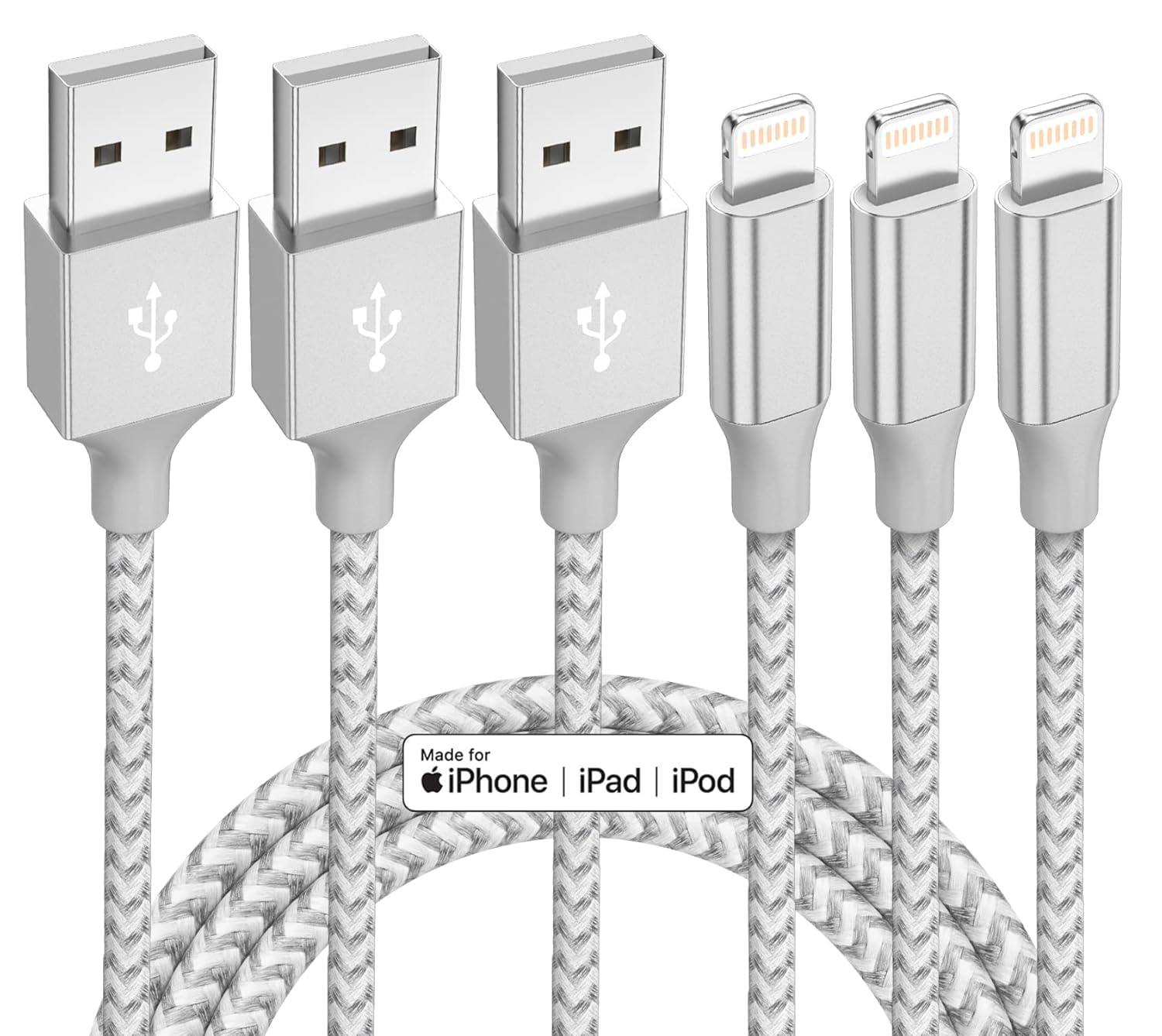 iphone 3 pack 10ft lightning nylon braided apple mfi certified fast charging cord