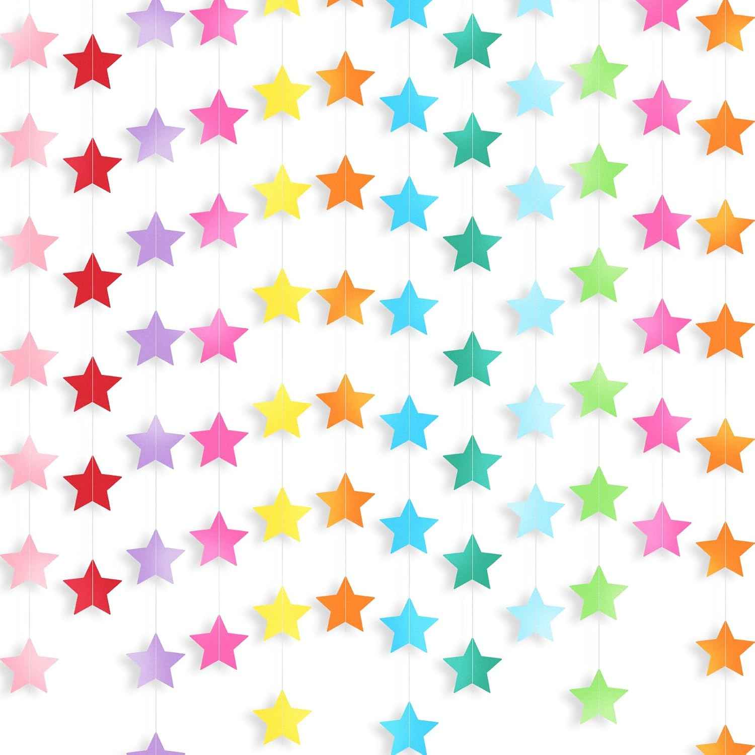 Patelai Glitter Star Garland Banner Christmas Decor 130 Feet Star Hanging Bunting Banner Twinkle Backdrop for Homecoming Classroom Wedding Birthday Halloween Party Supplies(Gold)