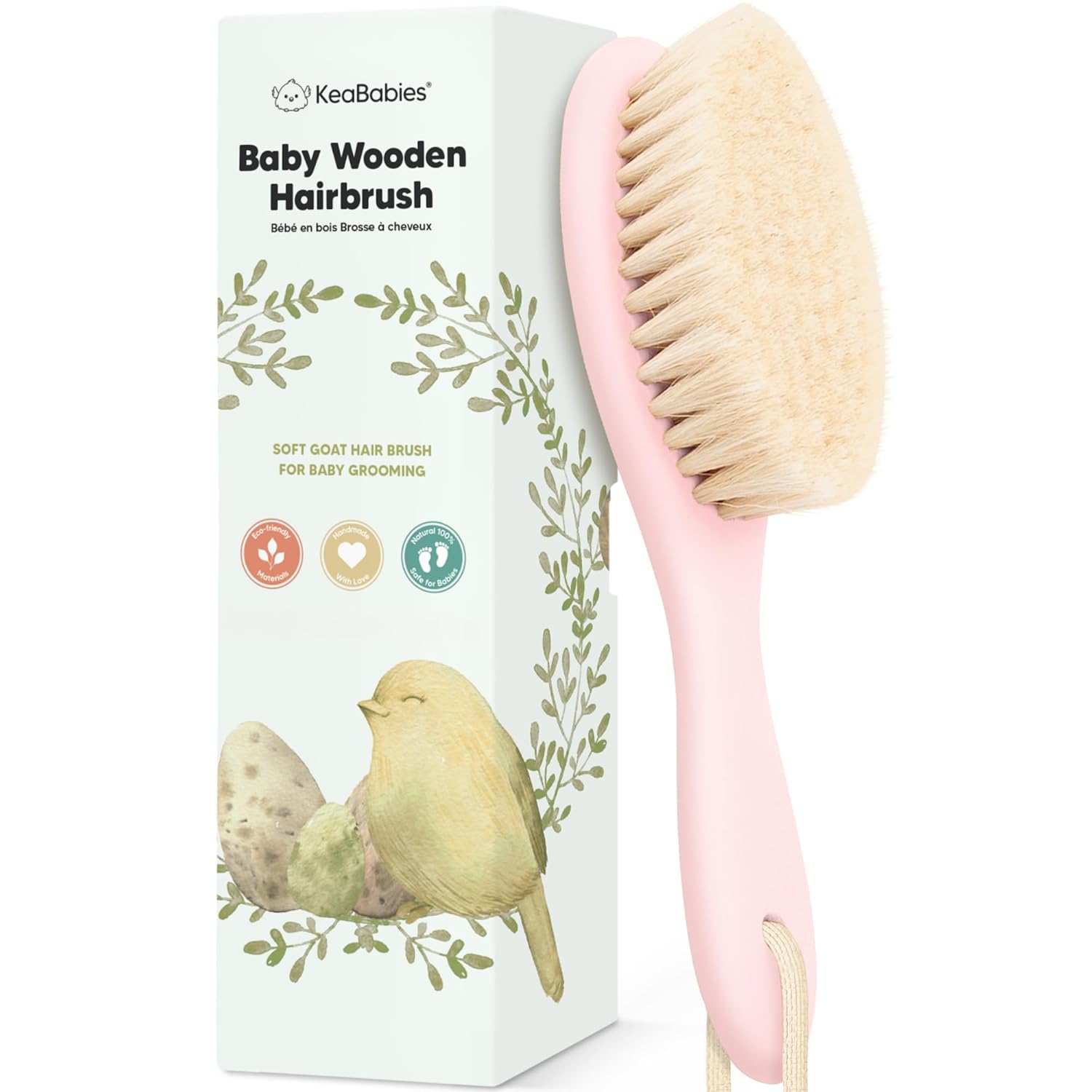 keababies wooden baby hair brush for toddler girls boys cradle cap soft goat bristles walnut regular