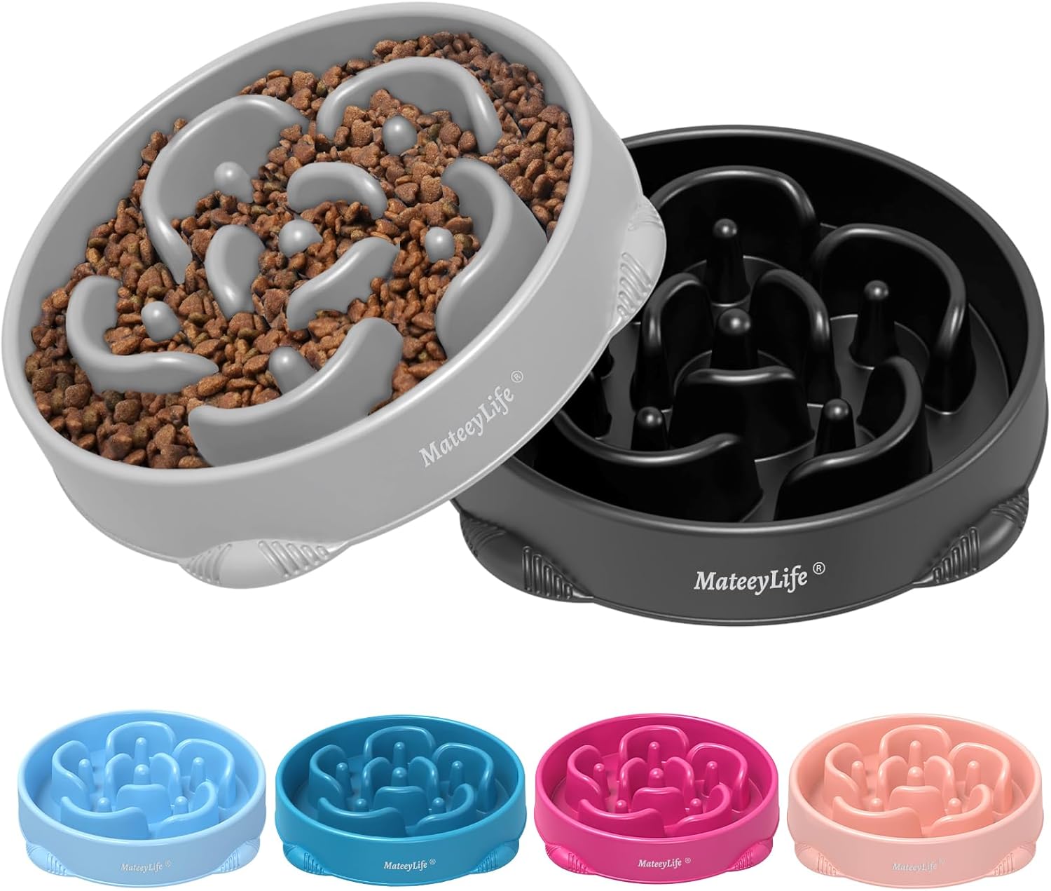 MateeyLife slow feeder dog bowls, 2PCS, anti-choking puzzle dog food bowls, anti-slip interactive feeding slow down eating for medium breeds