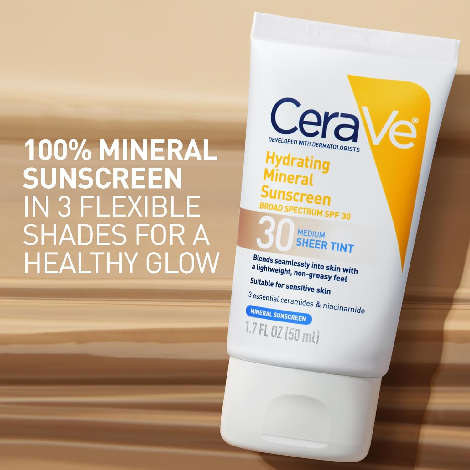 ceraVe hydrating mineral sunscreen spf 30 sheer tint medium 1.7 fl oz