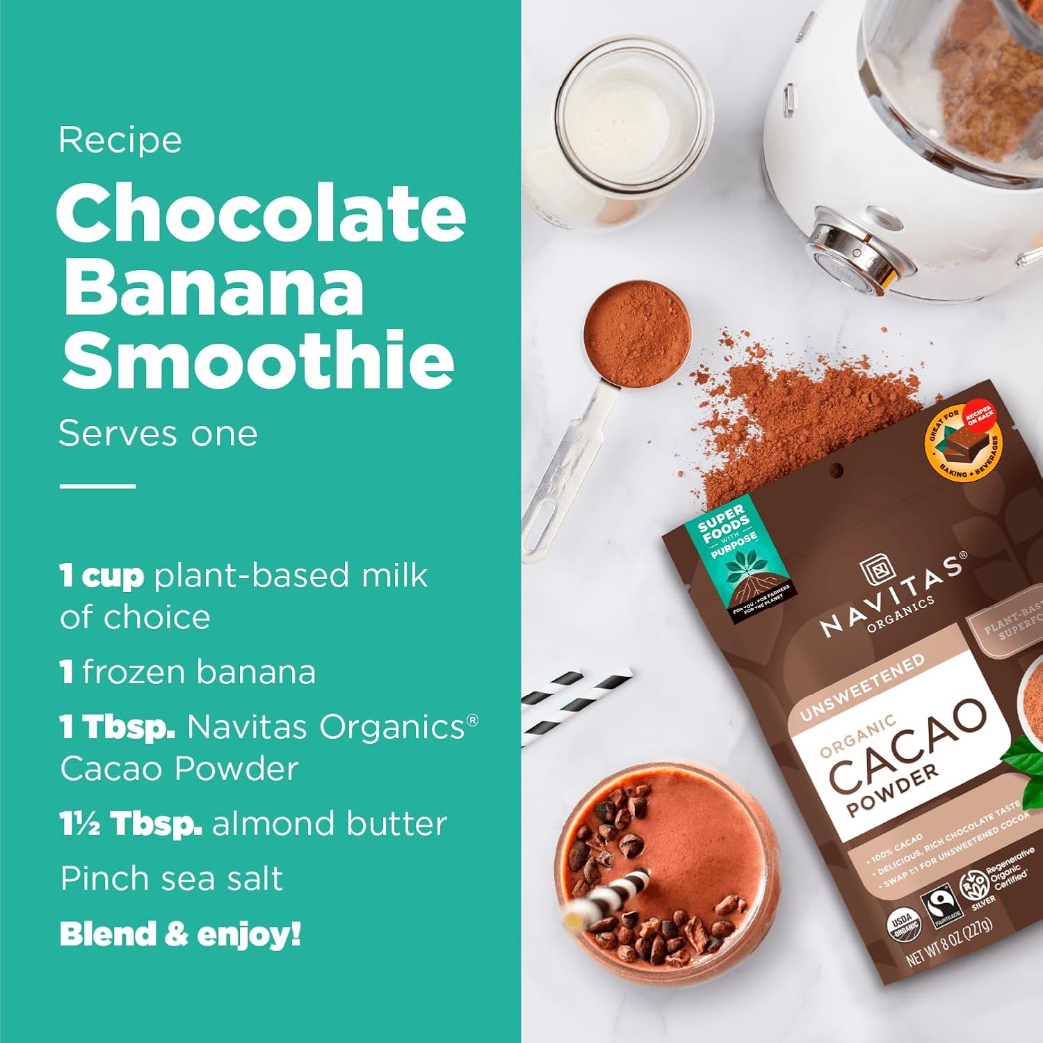 navitas organics cacao powder, 1:1 substitute, regenerative organic certified, 24oz, 113 servings