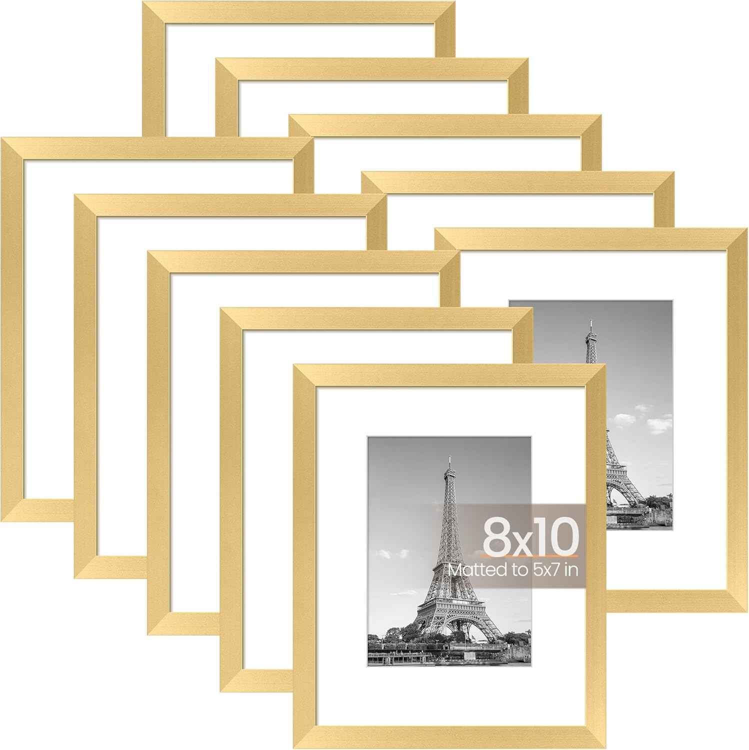 upsimples 5x7 Picture Frame Set of 10, Display Pictures 4x6 with Mat or 5x7 Without, Multi Photo Frames Collage for Wall or Tabletop Display, Black