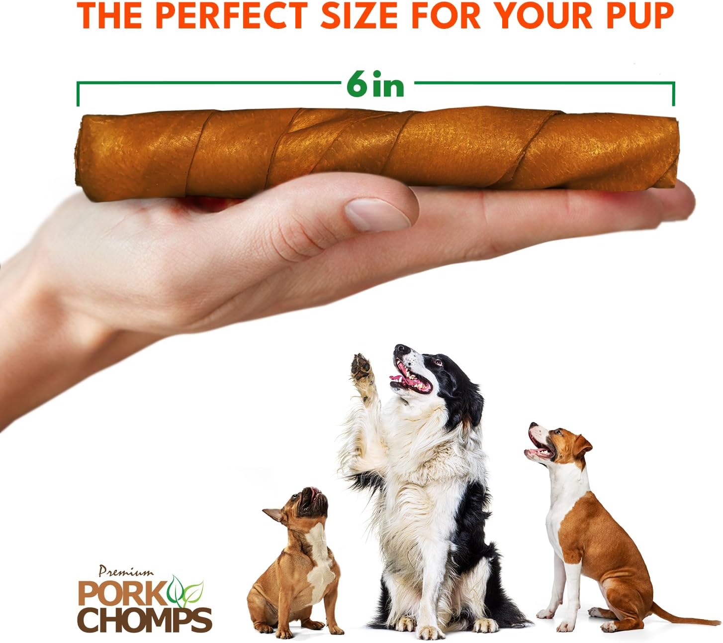 Pork Chomps Roasted Pork Skin Dog Chews, 6-inch Twists, 100% Rawhide Free, 15 Count