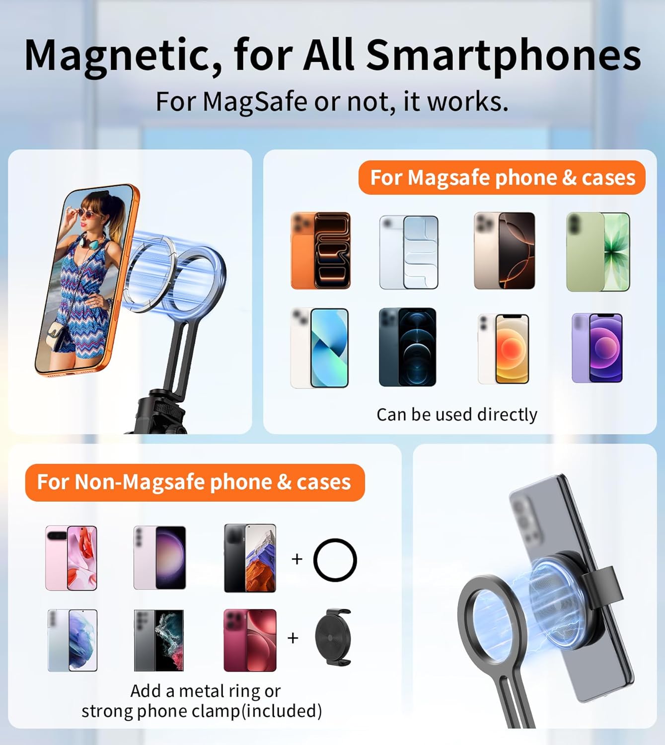 69" Magnetic Phone Tripod Head for All Phones,Selfie Stick Monopod for Magsafe with Remote & Phone Mount Adapter,Portable Tripod for iPhone/Android,Camera Accessory Kits,Photo,Vlogging,Travel