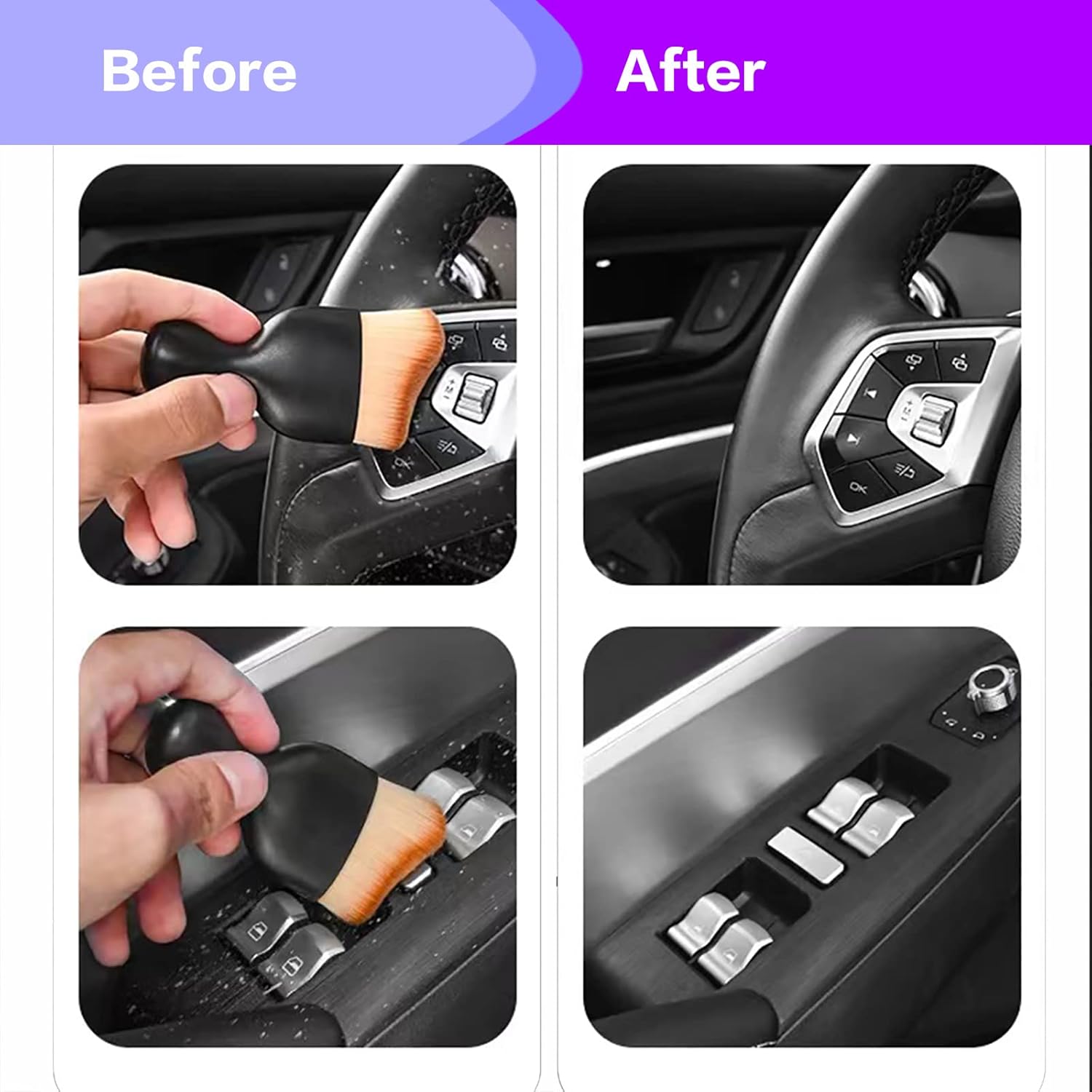 Car Interior Detailing Brush Soft Bristle Cleaning Brush for Auto Detailing and Dusting Black