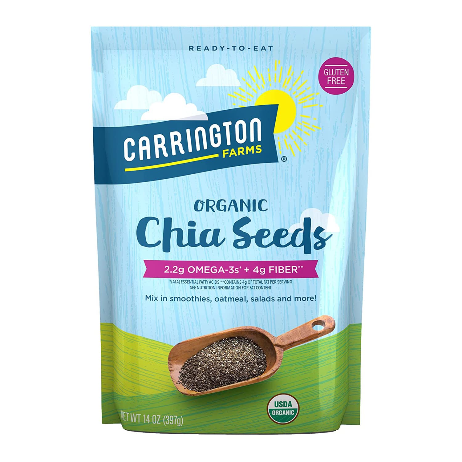 Carrington Farms Organic Chia Seeds, Gluten Free, 14 Ounce, USDA Organic, Mild Flavor