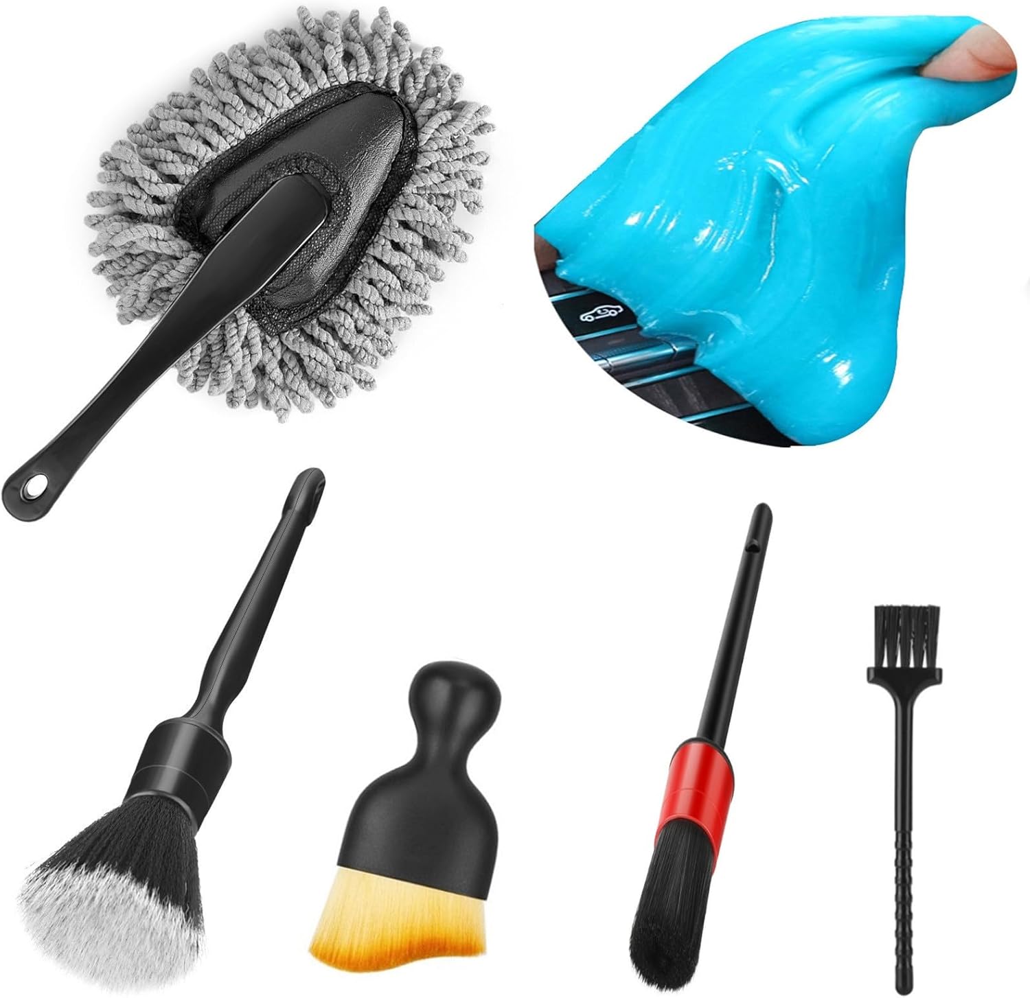 Car Interior Duster Detail Brush Cleaning Gel Kit with Soft Dash Vent Dusting Slime Putty Detailing Brushes for Auto, Truck, SUV, RV