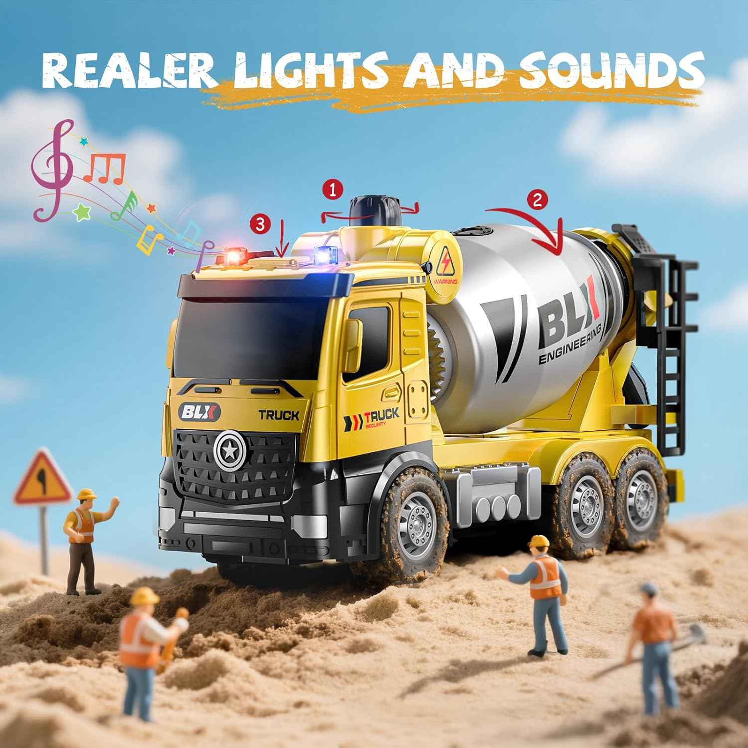 4 Pcs Alloy Construction Truck Toys Gifts For 2 3 4 5 Year Old Boys, 9" Construction Vehicles Toys With Light & Sound, Include Excavator, Crane, Dump and Mixer, Toys for Boys Toddler Kids 2-4 3-4 4-6
