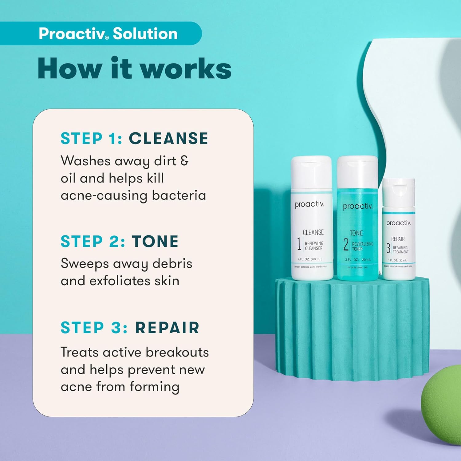 Proactiv 30-day acne skin care kit with benzoyl peroxide face wash, repairing spot treatment and exfoliating toner
