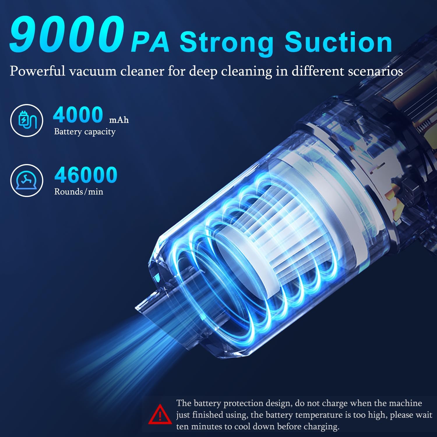KMM 9000Pa handheld car vacuum cleaner with LED light and multi-nozzles for car home office pet