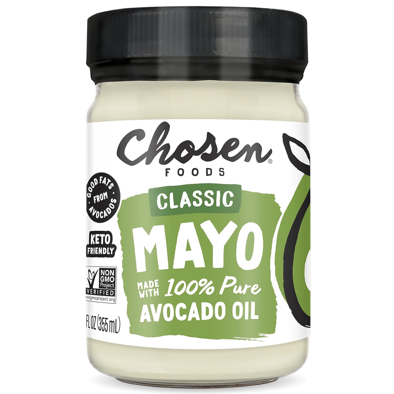 Chosen Foods 100% Avocado Oil-Based Classic Mayonnaise, Gluten-Free, Low-Carb, Keto Diet Friendly, 12 fl oz