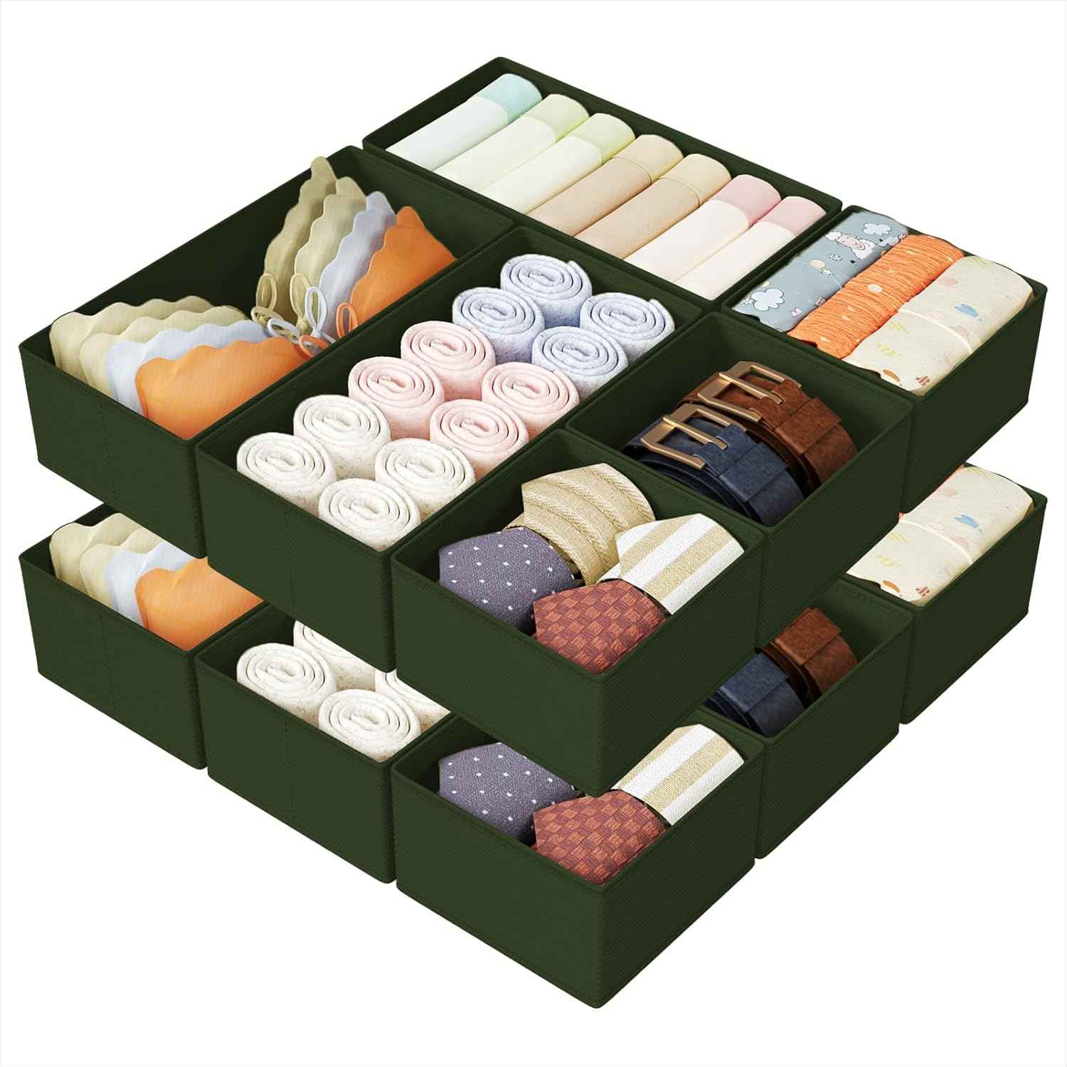 DIMJ Drawer Organizers Clothes, Set of 4 Dresser Organizer Bins, Fabric Closet Organizers and Storage, Shallow Drawer Dividers for Nursery, Clothing, Baby Clothes, Socks, Underwears, Tie (Beige)