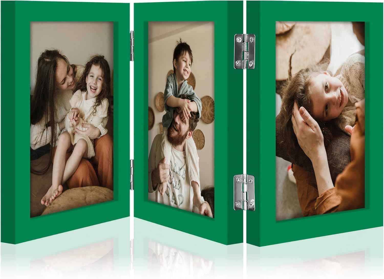 decorUhome Triple 4x6 Picture Frame Vertical, Engineered Wood Trifold Photo Frame with Plexiglass for Tabletop Display, 4x6, Black