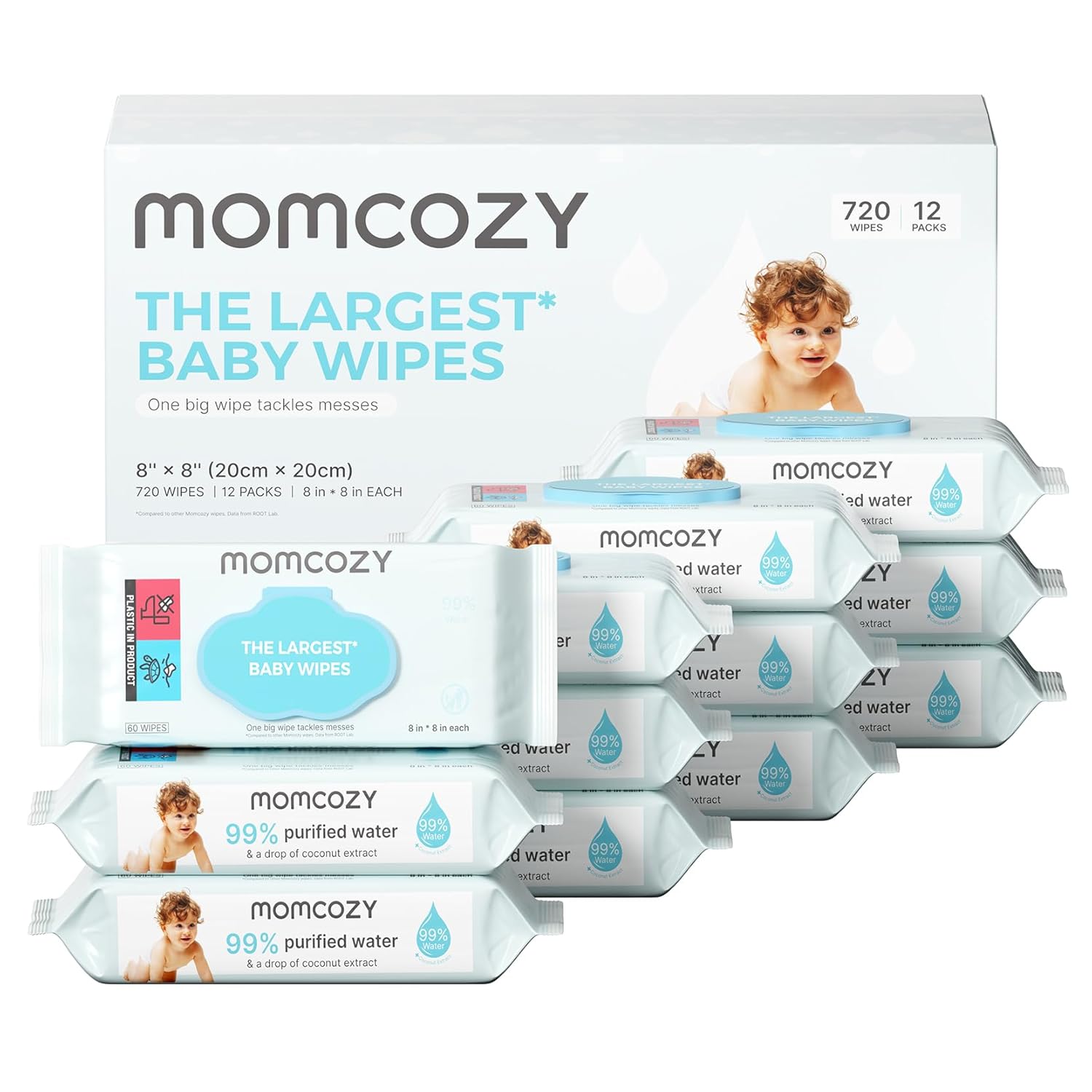 Momcozy extra large, 99% water based, unscented and hypoallergenic baby wipes for sensitive skin