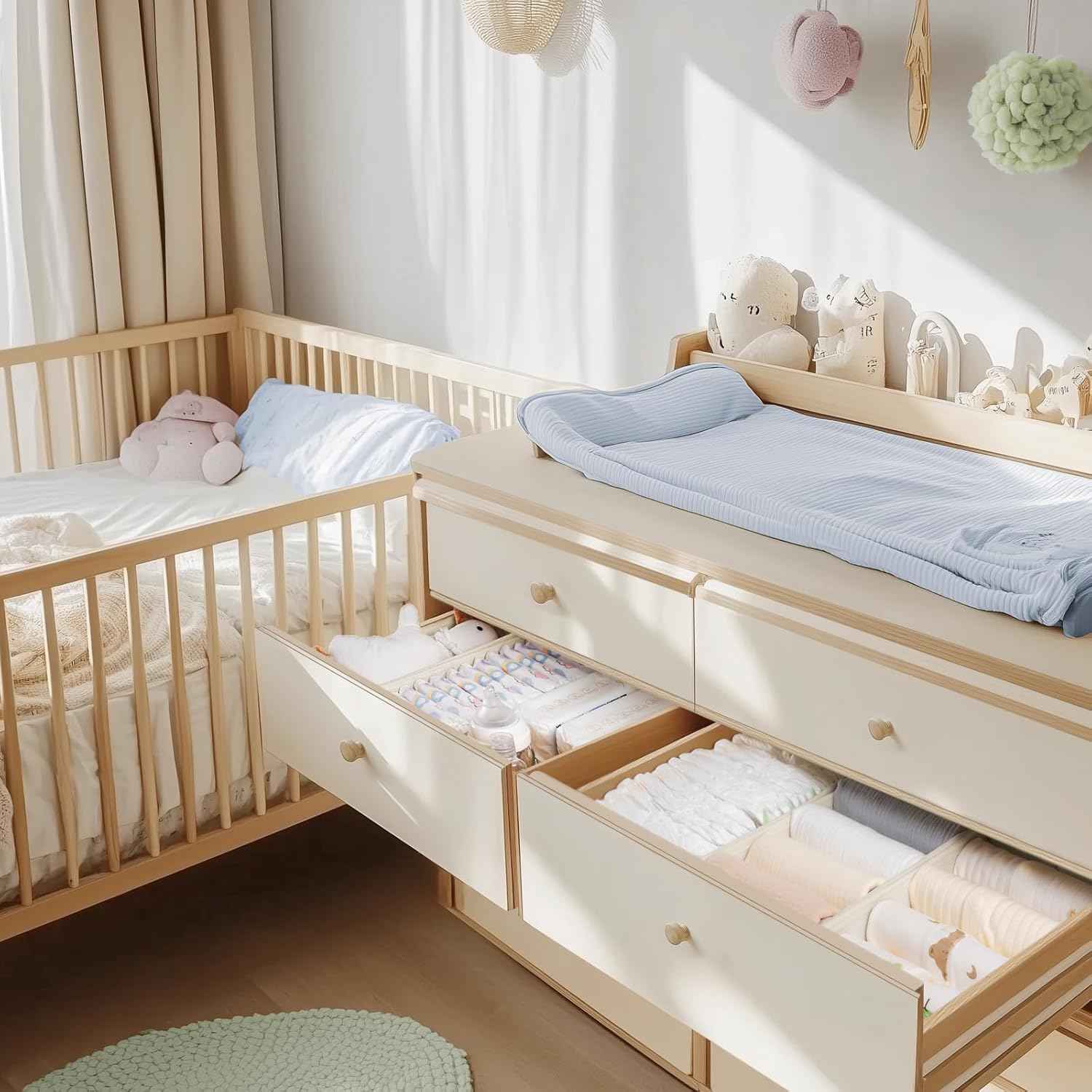 Criusia Drawer Organizer Clothes, 10 Pack Dresser Organizer for Baby Clothes, Underwear, Sock- Foldable Closet Organization and Storage Dividers Bins for Nursery, Bedroom (Beige)