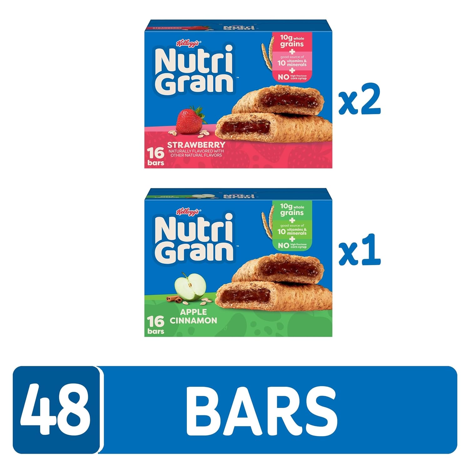 Nutri-Grain Breakfast Bars, 10g Whole Grains, Snack Bars, Variety Pack, 3 Boxes, 48 Count