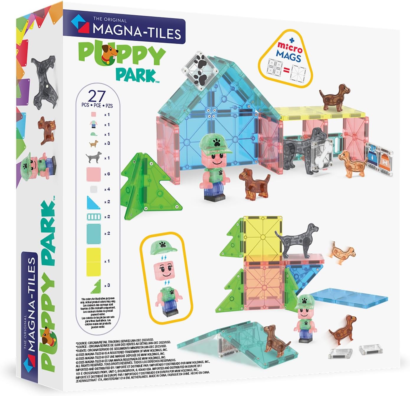 MAGNA-TILES Puppy Park 27-Piece Magnetic Construction Set, The Original Magnetic Building Brand