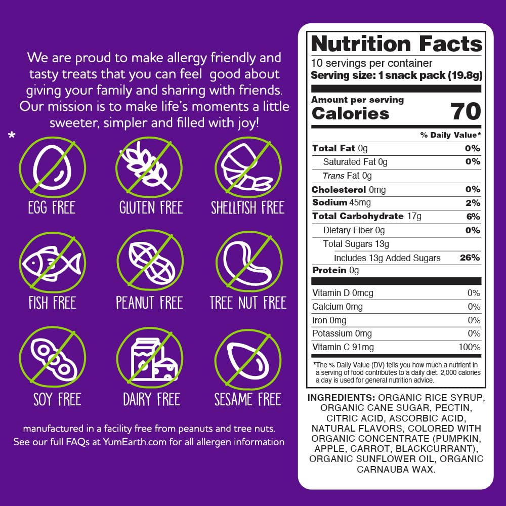 yumearth organic fruit snacks box, 0.7 ounce, pack of 10, 10 count
