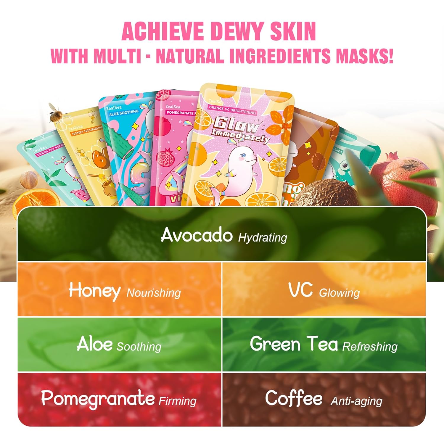 zealsea 7 pack face masks for all skin types with natural ingredients