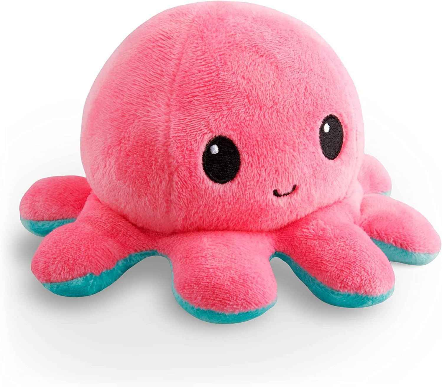 TeeTurtle Reversible Octopus Plushie - 4-Inch Pink + Aqua Two-Sided Flip Plush Toy with Embroidered Details - Cute Mini Collectible Plush for Kids, Teens, and Adults
