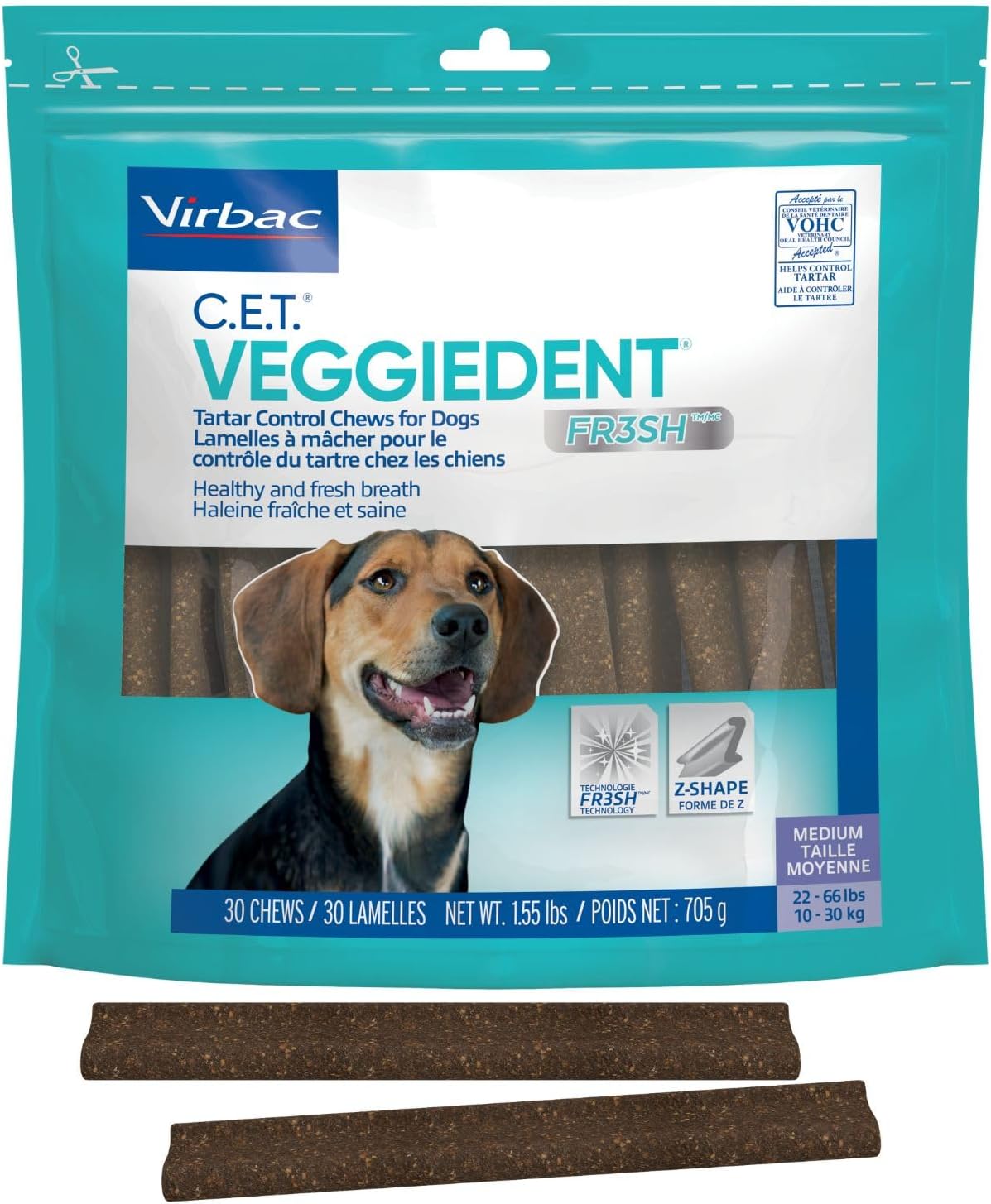 Virbac C.E.T. VEGGIEDENT FR3SH Tartar Control Chews for Medium Dogs, Beef, 1.6 Pounds