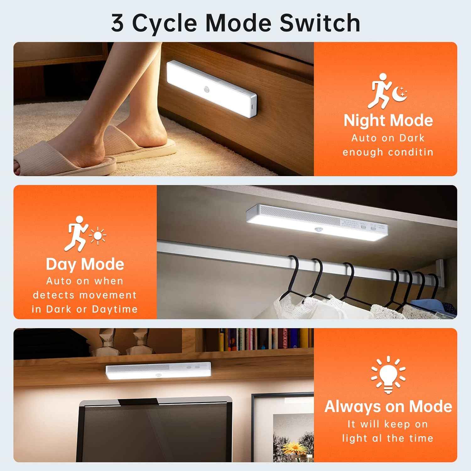 LED Closet Light with Charging Station, 6 Pcs 30LEDs 8'' Dimmer Rechargeable Motion Sensor Under Cabinet Lighting, Stick-Anywhere Night Light for Wardrobe,Kitchen